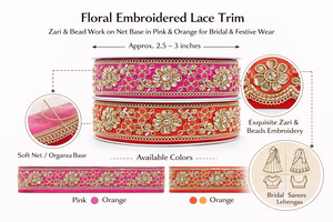 Tela Brocada de Diseño con Bordado Floral, Encaje y Detalles de Cuentas Zari, Tejida en 100% Algodón para Prendas Étnicas de Alta Costura - Product Image 6