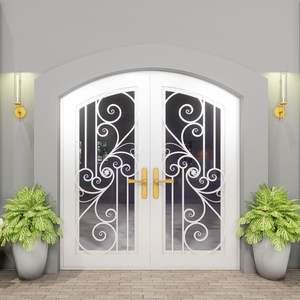 Puerta de Entrada Decorativa de Hierro Forjado y Acero con Vidrio Templado, Elegante Puerta Frontal de Seguridad Impermeable para Proyectos de Entrada - Product Image 4