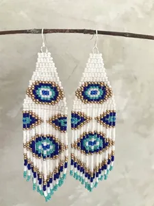 Pendientes de moda al por mayor con cuentas, pendientes de cuentas de semillas, pendientes colgantes con flecos, pendientes tipo candelabro, pendientes de ojo turco - Product Image 6