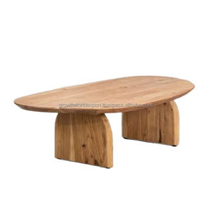 Mesa de Centro Moderna Ovalada de Madera de Mango |   Mesa de Centro Baja Contemporánea |   Mesa Auxiliar de Madera Maciza para Sala de Estar, Comedor y Dormitorio - Product Image 1