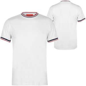 เสื้อยืดคอกลมแขนสั้นสีขาวสำหรับผู้ชาย ผ้าฝ้าย แต่งขอบตัดกัน ทรงปกติ สวมใส่สบาย ผ้าเจอร์ซีย์ถัก สีพื้น - Product Image 3