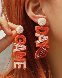 Custom Beaded Game Day Hoop Earrings College Football Team Spirit for Women's Trendy <b>University</b> Fans Sorority <b>Gifts</b> - Product Image 1