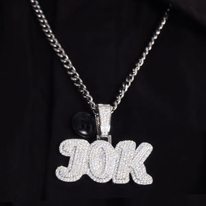 Pendentif Lettre Personnalisé en Alliage de Zinc Plaqué Argent avec Micro-Pavé de Strass, Breloque Hip Hop, Bijou de Mode pour Homme - Product Image 1