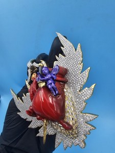 Anillo Personalizado de Plata 925 con Moissanita de Corte Brillante, Diseño de Corazón Rojo y Hoja, Esmaltado, Estilo HipHop de Lujo, Chapado en Rodio, Dvars - Product Image 3