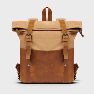 <b>Leather</b> Canvas Genuine <b>Leather</b> Fashion Waterproof <b>Backpack</b> Casual Style Travel School <b>Laptop</b> Zipper Closure Custom Logo LCB-0024 - Product Image 6