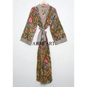 Kimono largo de algodón ecológico para mujer, con cinturón, de algodón orgánico, para la temporada de primavera, ideal para dormir. - Product Image 1