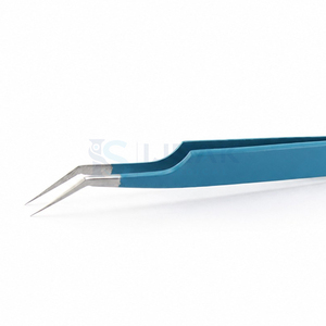 Pinzas Profesionales para Pestañas con Punta Angulada Azul, de Acero Inoxidable, para Extensiones de Pestañas de Volumen, Uso Profesional en Salones de Belleza - Product Image 3