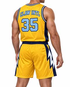 ชุดเสื้อบาสเก็ตบอลชาย CLAW INTL สีเหลืองน้ำเงิน 35 พิมพ์ลายซิลค์สกรีน ผ้าฝ้ายระบายอากาศ ไร้รอยต่อ ตรวจจับรอยตะเข็บด้วยเข็ม - Product Image 2