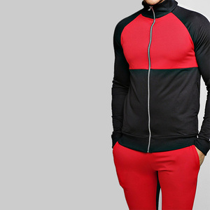 Ensemble de survêtement unisexe rouge et noir à blocs de couleur, sweat-shirt à fermeture éclair intégrale à manches longues et pantalon, coupe classique, pour l'automne, séchage rapide - Product Image 6