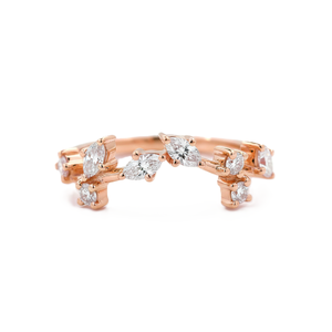 Anillo de diamante redondo de corte marquesa fino, creado en laboratorio, de oro macizo de 14K con diseño de hoja, anillo apilable, minimalista, regalo de aniversario para esposa - Product Image 4
