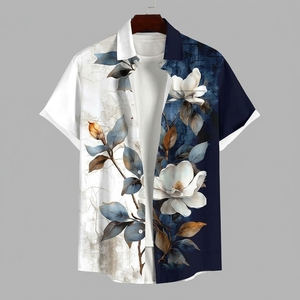 Tenues Assorties Personnalisées pour Couples, Imprimé Floral Décontracté d'Été, Chemise Hawaïenne à Manches Courtes pour Homme et Femme, Îles du Pacifique - Product Image 3