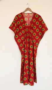 Caftán Maxi Boho Tie Dye Hecho a Mano para Mujer, Ropa de Playa y Resort, Verano, Informal, Algodón, Cuello en V, Corte Holgado, Ecológico - Product Image 4
