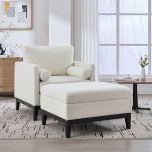 Poltrona con Poggiapiedi Reversibile Nera da 90 cm, Base in Legno, Gambe Quadrate, Rivestimento Imbottito, per Soggiorno - Product Image 1