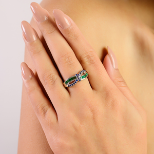 Best Selling Antique Style Bow Knot Genuine Round Cut Blue Sapphire & Princess Cut Emerald <b>Statement</b> 925 Sterling <b>Silver</b> <b>Ring</b> - Product Image 4