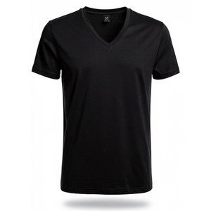 Camiseta de cuello en V gris y negra para hombre, 100% algodón, manga corta, tejida, estilo veraniego, camiseta con cuello en V para hombre - Product Image 5