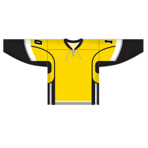 Maillot de hockey sur glace personnalisé sublimé pour homme, jaune et noir, manches longues, 100% polyester respirant, uniforme d'équipe, taille adulte - Product Image 2
