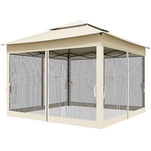 Gazebo da Giardino in Acciaio Impermeabile Beige 3,35m x 3,35m con Zanzariera a Cerniera e Borsa per il Trasporto - Product Image 1