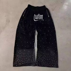 Pantalon de survêtement évasé pour homme en molleton bouclette, personnalisable avec imprimé strass, délavé à l'acide, coupe large, taille élastique - Product Image 6