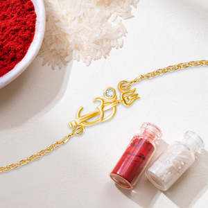 Shiva Trishul y Om con Rakhi de Plata de Ley Chapada en Oro CZ para Él, Colgante Religioso, Joyería de Regalo Personalizable, Producto al por Mayor - Product Image 5