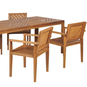 Solid Wood Garden <b>Dining</b> Furniture Set Including Teak Slatted <b>Table</b> Four Armchairs <b>with</b> Wide Seat and Backrest Design - Product Image 5