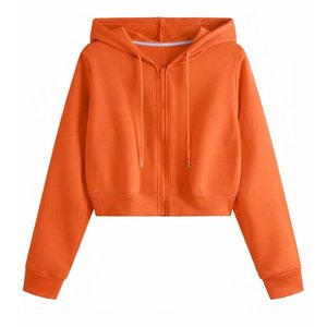 New Demand Custom Logo Women's Orange Cropped Hoodie Long Sleeve <b>Zipper</b>-Up Knitted Sweatshirt Autumn Wear Solid Color Winter - Product Image 1