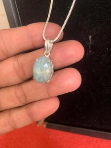 Collier élégant en argent avec pendentif ovale en pierre bleue de qualité AAA, idéal pour cadeau de fête, en aquamarine naturelle, vente en gros - Product Image 3
