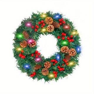 Pine cone wreath 60cm colored lights Color