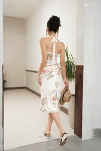 Conjunto de Top Halter Fruncido Estampado y Falda Midi de Malla para Mujer al por Mayor ET3368 - Product Image 5