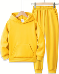 Men's Yellow Hoodie Sweatpants Set Solid Color Casual Breathable 380g Autumn Wear Polyester/Cotton French Terry Knitted Fabric - Product Image 1