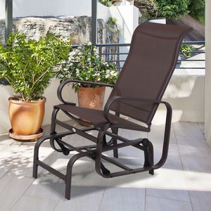 Sedia a dondolo moderna marrone leggera in ferro per esterni con braccioli scorrevoli per patio e giardino - Product Image 2