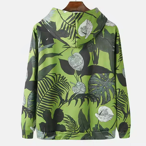 Sudadera con Capucha para Hombre, Estampado Tropical, Corte Regular, Informal, Transpirable, Tejida, con Patrón de Hojas Verdes, Manga Larga - Product Image 2