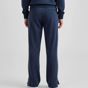Pantalon de survêtement bleu marine pour homme, taille élastique, bande latérale, coupe décontractée, respirant, en polyester tricoté, idéal pour l'automne - Product Image 2