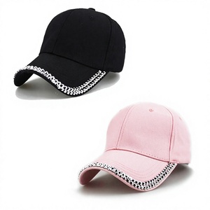 Gorra de béisbol de moda de 6 paneles ajustable con diamantes de imitación unisex de color sólido, gorra casual para primavera y verano, rosa, negra, de malla, a la moda - Product Image 6