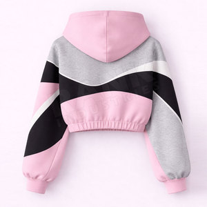 Sudadera con capucha corta para mujer, personalizada, rosa, de manga larga, informal, oversize, con bloques de color - Product Image 4