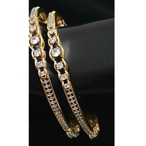 <b>Charming</b> Trendy Gold Plated Brass White Designer Fashion <b>Bangles</b> with Zircon Stones Two Piece Set Women's Wedding Party Wear - Product Image 1