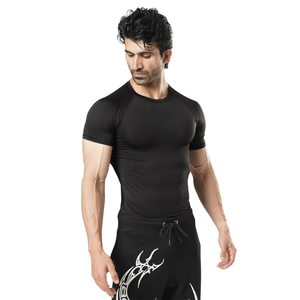 Camiseta de Compresión Negra Personalizada para Hombre, Manga Corta, Cuello Redondo, Ajustada, para Gimnasio, Entrenamiento, Deporte, Ropa Deportiva, Capa Base - Product Image 5