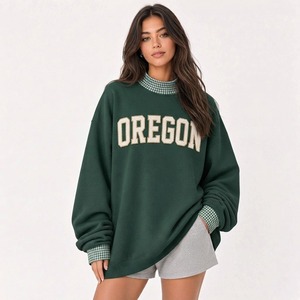 Sweat-shirt oversize pour femme, marron, imprimé lettres Maine, épaules tombantes, manches longues, en coton tricoté, style automne - Product Image 2