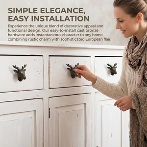 Ba Cast Iron Deer Head <b>Industrial</b> Design Cabinet Knob Novelty Shape Rustic Furniture Handle for Kitchen Bedroom Home Office Easy - Product Image 3