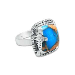 Precio al por mayor: Anillo Boho Chic de Plata 925 con Turquesa en Forma de Cojín de Ostra Espinosa, el más vendido y proveedor de dropshipping para tiendas en línea. - Product Image 2