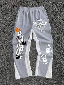 Pantalones deportivos de Halloween para hombre, rayas azules y blancas, estampado de murciélagos, cintura elástica con cordón, estilo informal de otoño - Product Image 5