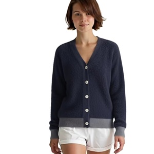 Cardigan d'hiver sur mesure OEM ODM pour femme, pull tendance en jacquard duveteux à manches longues, tricot chaud décontracté en nylon à col en V - Product Image 6