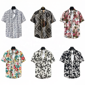 Chemise de plage pour homme de haute qualité, 100% coton, style vacances d'été, respirante, à motifs, manches courtes, boutonnée - Product Image 1