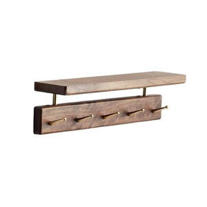 Solid Wood <b>Wall</b> Shelf With <b>Hooks</b> Multi Functional Wooden Coat <b>Rack</b> Shelf <b>Wall</b> Mounted Storage Organizer For Entryway Decor - Product Image 1