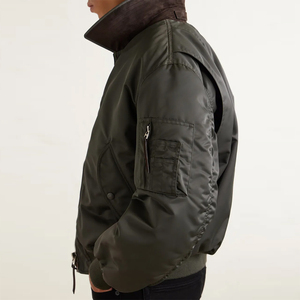 เสื้อแจ็คเก็ตซาตินบอมเบอร์แบบซิปสำหรับผู้ชาย แขนยาว ปกคอพับได้ เหมาะสำหรับฤดูหนาว สไตล์เบสบอล - Product Image 5