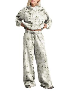 Ensemble de survêtement décontracté pour femmes avec imprimé feuille d'érable, sweat à capuche et pantalon de jogging, fournisseur en gros - Product Image 1