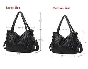 Bolso Hobo de Cuero Genuino para Mujer, Correa de Hombro Trenzada, Gran Capacidad, Cierre de Cremallera, Uso Diario Informal, Negro - Product Image 2