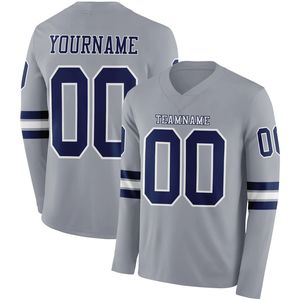 Jersey Personalizado de Fútbol Americano de Manga Larga con Cuello en V, Spandex/Poliéster, Transpirable, de Secado Rápido, Ligero, Color Personalizado al por Mayor OEM - Product Image 5