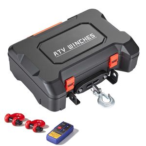 Cabrestante Eléctrico Portátil de 12,000 Lb 12V CC con Cable Sintético y Dos Controles Remotos - Product Image 1