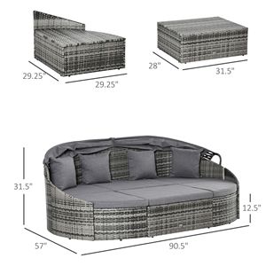 Set Divano Letto a Baldacchino in Rattan Intrecciato Grigio Chiaro 4 Pezzi con Cuscini Impermeabili per Cortili, Terrazze e Strutture Sportive - Product Image 3