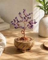 Décoration de table pour bureau à domicile Crystal Tree, motif floral fait main, forme ronde, éclats de pierre naturelle Rajasthan Radheya Global
